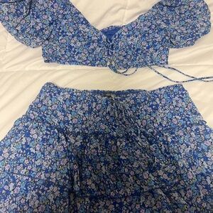 Floral Blue Crop Top and Skirt Set